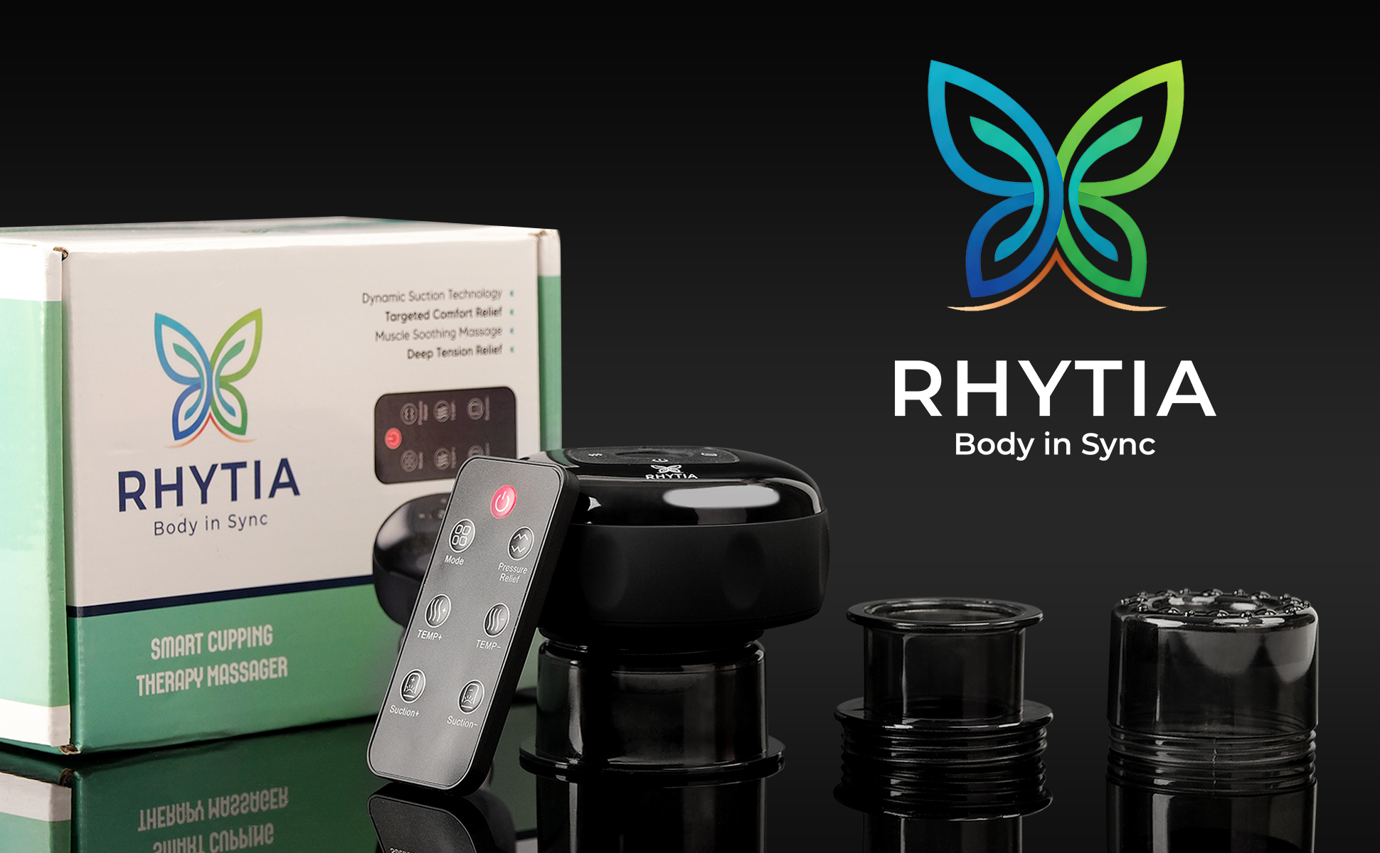 RHYTIA Smart Cupping Therapy Massager complete set with 3 cups and remote control